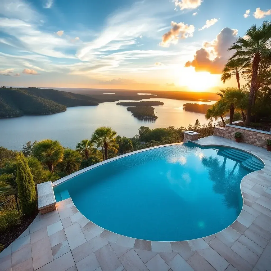 Hillside pool installation in Clermont, Florida with lake view and retaining wall