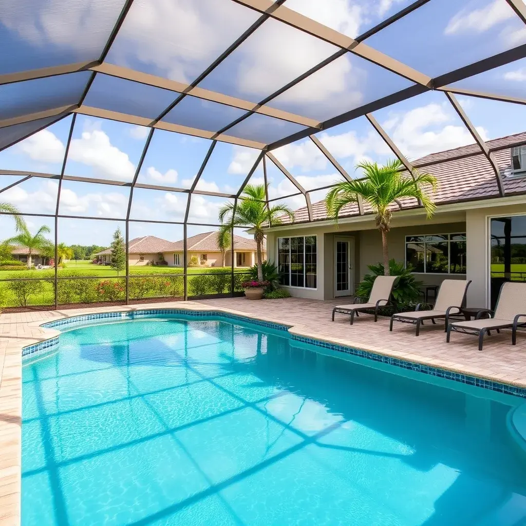 In-ground pool installation in The Villages, Florida retirement community with screen enclosure