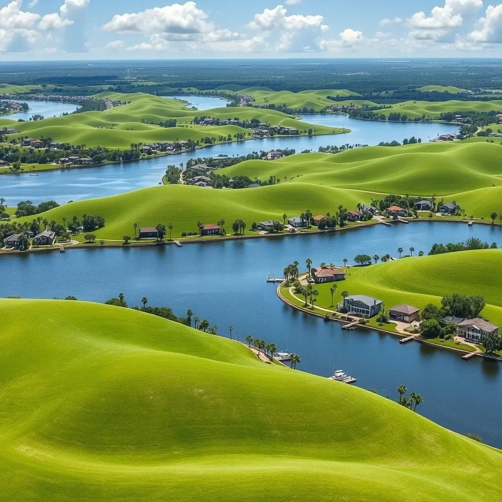 Clermont, Florida — rolling hills and chain of lakes with lakefront homes