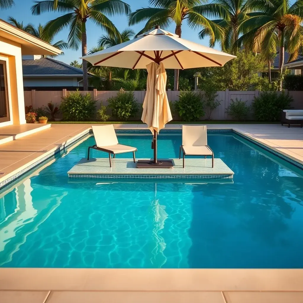 Small cocktail pool with built-in bench seating and spa jets