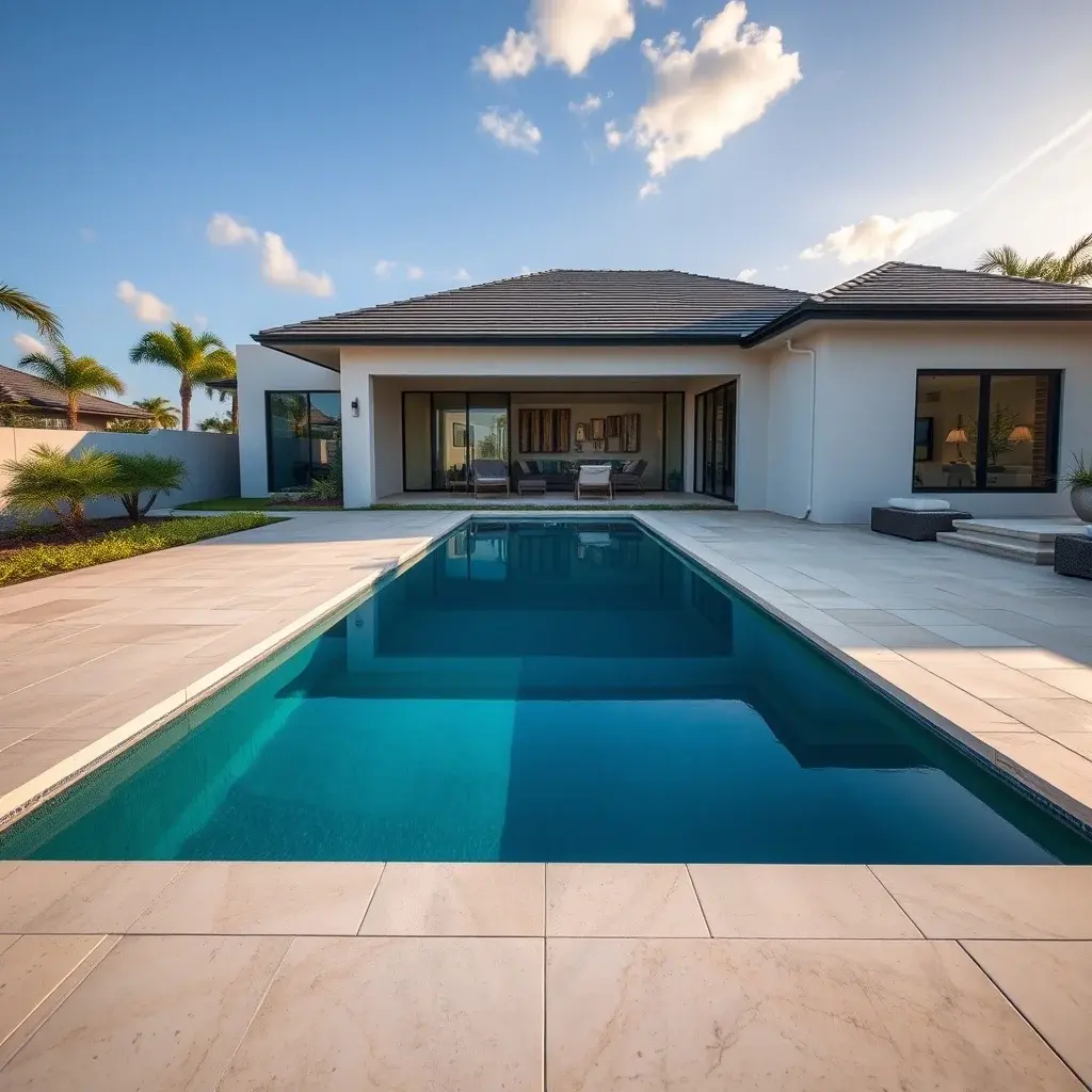 Modern geometric rectangular pool with clean lines and contemporary landscaping