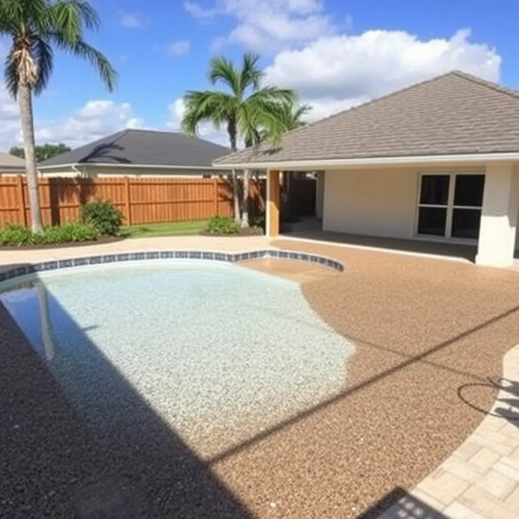 Pool surface renovation with fresh pebble finish being applied to existing pool