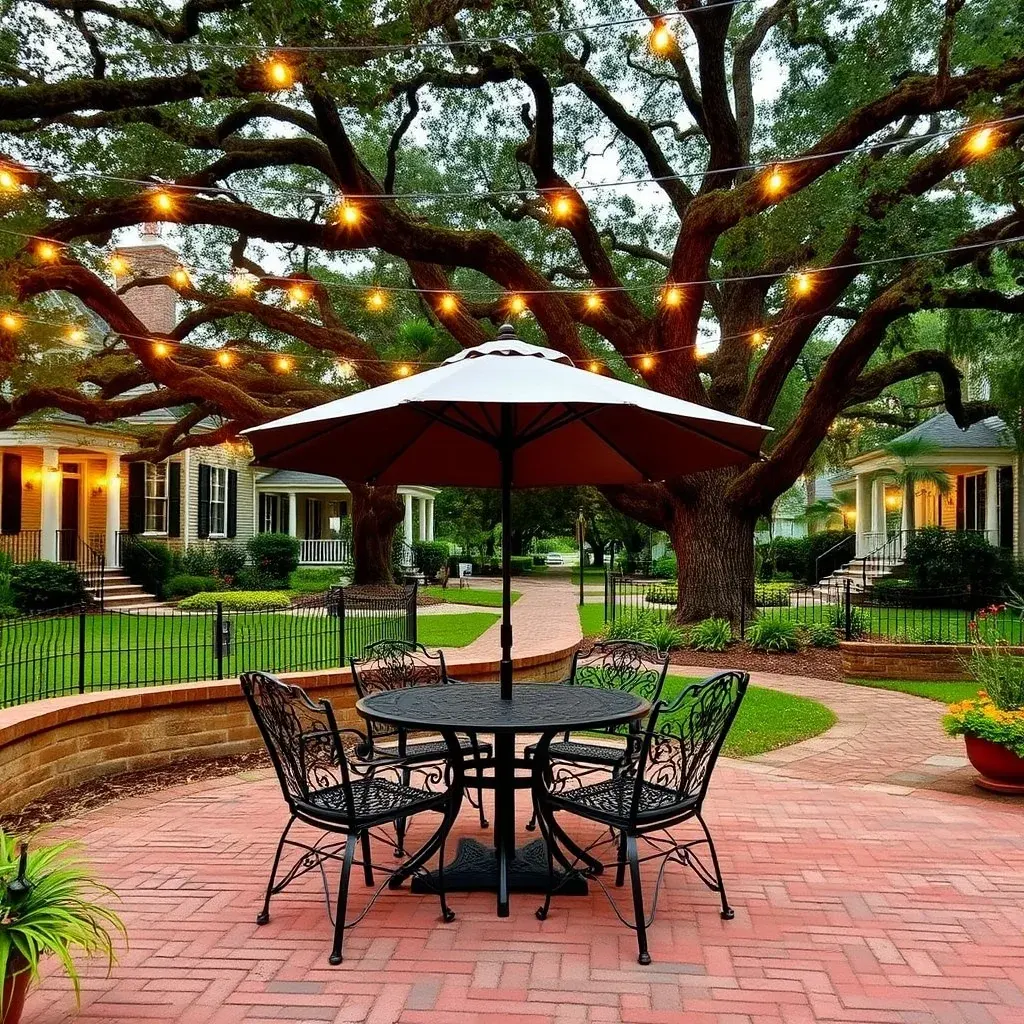 Brick paver patio in a historic Gainesville, Florida home with shaded seating